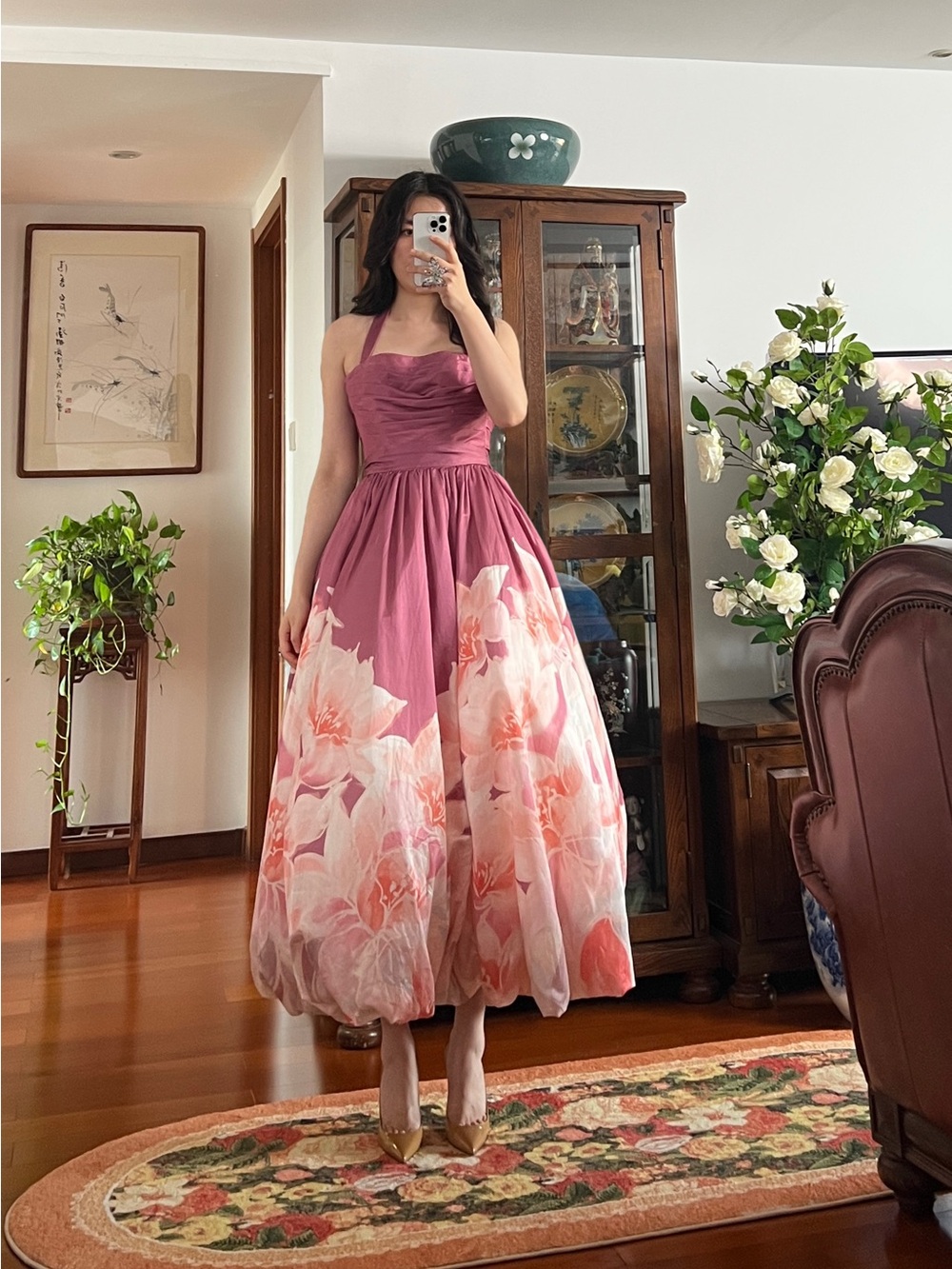 Leo Lin Nadia Voluminous Gown in Orient Print in Hibiscus AU6/US2 NWT - Picture 2 of 16